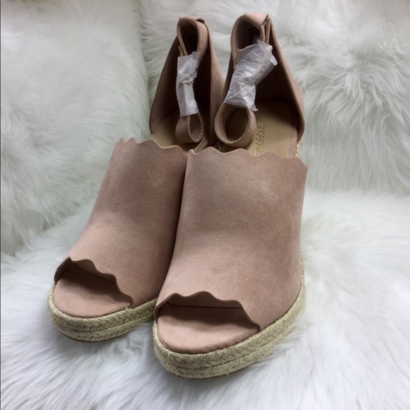 Blush/Pink  Scalloped Wedge Espadrilles - Picture 4 of 8